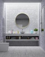 Modern Bathroom interior design on cement wall. photo