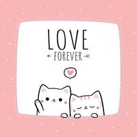 Cute cat couple cartoon doodle illustration card vector