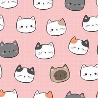 Seamless pattern with cute kitty cat head cartoon doodle vector
