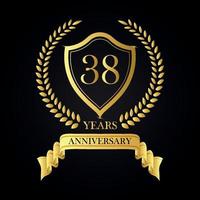 Corona de laurel dorada de aniversario de 38 años, conjunto de etiquetas de aniversario, conjunto vectorial de logotipo de signos dorados de aniversario vector