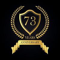 Corona de laurel dorada de 73 años de aniversario, conjunto de etiquetas de aniversario, conjunto vectorial de logotipo de signos dorados de aniversario vector