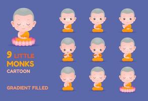 conjunto de ilustración de vector de dibujos animados de pequeño monje