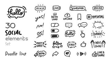 social medeia elements doodle style vector set