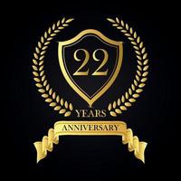 Corona de laurel dorada de aniversario de 22 años, conjunto de etiquetas de aniversario, conjunto vectorial de logotipo de signos dorados de aniversario vector