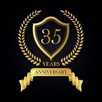 35 years anniversary golden laurel wreath, Anniversary label set, Vector set of anniversary golden signs logo