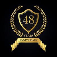 Corona de laurel de oro de 48 años de aniversario, juego de etiquetas de aniversario, juego de vectores del logotipo de signos dorados de aniversario