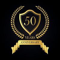 Corona de laurel dorada de 50 años, conjunto de etiquetas de aniversario, conjunto vectorial de logotipo de signos dorados de aniversario vector