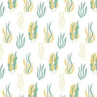 Vector pattern with yellow-green algae. Children's hand-drawn pattern with algae.