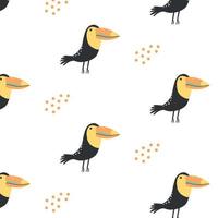 Childish  pattern with cute toucans. Hand-drawn pattern with a toucan. Tropical bird pattern. Vector illustration.