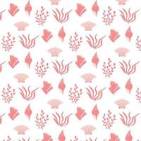 Vector  pattern with pink algae. Children's hand-drawn pattern with algae.