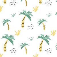 Childish pattern with palm trees. Pattern with exotic plants. Hand-drawn pattern with jungle. Vector illustration.