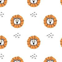 Childish pattern with lion. Doodle style. Cute pattern with lion head. Vector illustration.