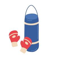 Punching bag and gloves. Vector sports illustration of equipment for design in cartoon style