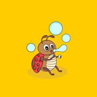 lindo insecto soplando la burbuja vector