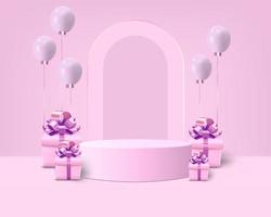 Cylinder with gift box and scene on the pink background vector