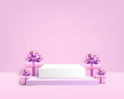 Pink gift box with podium for showing product vector