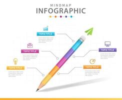 Infographic template for business. 5 steps Modern Mindmap diagram with pencil, presentation vector infographic.