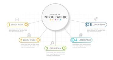 plantilla infográfica para negocios. Diagrama de mapa mental de 5 pasos con círculo. vector