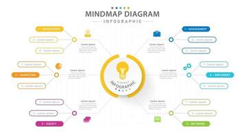 Infographic template for business. 6 Steps Modern Mindmap diagram with several topics, presentation vector infographic.
