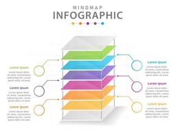 plantilla infográfica para negocios. Diagrama de mapa mental moderno de 6 pasos con capas, infografía vectorial de presentación. vector