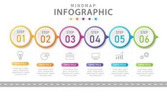 plantilla infográfica para negocios. Diagrama de línea de tiempo moderno de 6 pasos con concepto de viaje por carretera. infografía vectorial de presentación. vector