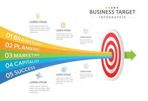 Infographic template for business. 5 Steps Modern Target diagram with arrows, presentation vector infographic.