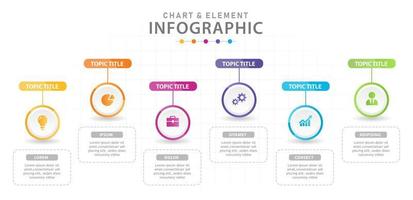 plantilla infográfica para negocios. Elemento gráfico moderno de 6 pasos con círculos, infografía vectorial de presentación. vector
