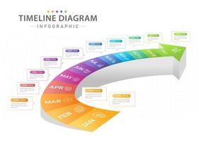 infographic template for business. Monthly Modern Timeline diagram calendar with 3D stair Gantt chart. vector