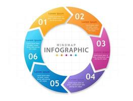 plantilla infográfica para negocios. Diagrama de mapa mental moderno de 6 pasos con círculo, infografía vectorial de presentación. vector