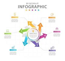 plantilla infográfica para negocios. Diagrama de mapa mental moderno de 6 pasos con flechas, infografía vectorial de presentación. vector