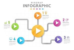 plantilla infográfica para negocios. Diagrama de mapa mental moderno de 5 pasos con carreteras. vector