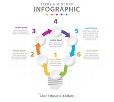 plantilla infográfica para negocios. Diagrama de mapa mental moderno de 6 pasos con círculos, infografía vectorial de presentación. vector