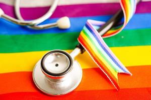 LGBT symbol, Stethoscope with rainbow ribbon, rights and gender equality, LGBT Pride Month in June. photo