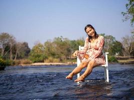 Woman and river photo