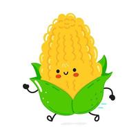 Cute funny running corn. Vector hand drawn cartoon kawaii character illustration icon. Isolated on white background. Run corn concept