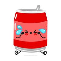 linda lata triste de personaje de soda. icono de ilustración de personaje kawaii de dibujos animados dibujados a mano vectorial. aislado sobre fondo blanco. triste lata de refresco concepto de personaje vector