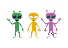 conjunto de tres alienígenas coloridos en diferentes posiciones. ilustración vectorial de tres alienígenas diferentes vector