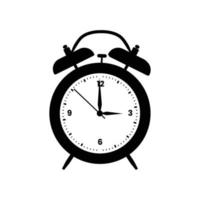 Alarm Clock Silhouette Black and White Illustration Icon on Isolated White Background Suitable for Measuring Device, Alert, Time Icon vector