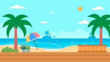 escena de la naturaleza de la playa tropical. ilustración de vector de naturaleza de ocio de vacaciones. hermoso paisaje marino en verano.