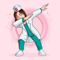 Woman nurse doing dabbing dance, medical health care character dab movement, Dabbing doctor vector