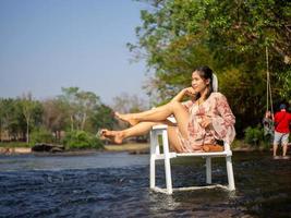 Woman and river photo