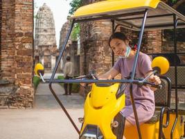 Electric car and old temple photo