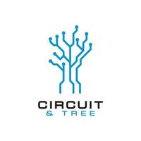 Circuit Chip Board Digital Artificial Intelligence with Tree Line Art Logo Design Vector