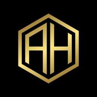 golden initial letter AH hexagon logo design vector