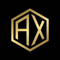 golden initial letter AX hexagon logo design vector