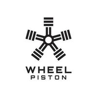 Mechanical Car Vehicle Wheels Rim Tire with Piston Motor Engine Garage Automotive Logo Design Vector