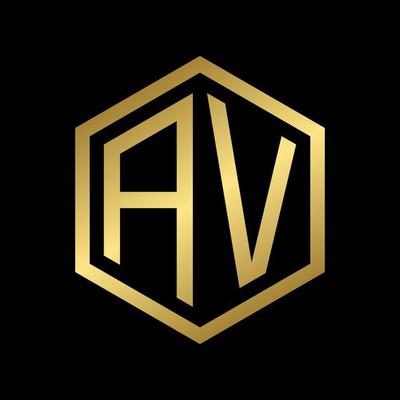 golden initial letter AV hexagon logo design vector