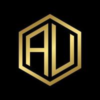 golden initial letter AU hexagon logo design vector