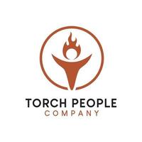 Initial Letter T Burning Torch Flame and People form Logo Design Vector