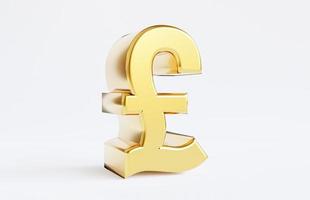 Isolation of golden Pound sign on white background , Pound sterling is United Kingdom and main currency exchange in the world by 3d render. photo
